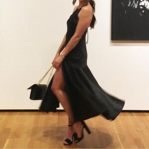 Express Black Satin High Slit Maxi Dress